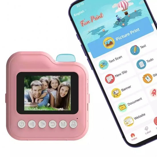 Ψηφιακή Παιδική Φωτογραφική Μηχανή στιγμιαίας εκτύπωσης 2,4″ Andowl C8 Ροζ