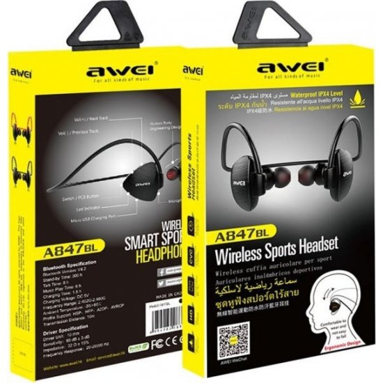 Awei A847BL In-ear Bluetooth Handsfree Ακουστικά Μαύρα Awei A847BL In-ear Bluetooth Handsfree Ακουστικά Μαύρα