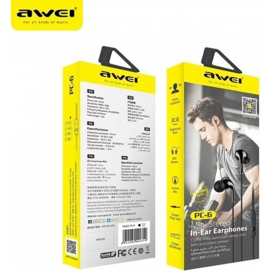 Awei PC-6 In-ear Handsfree με Βύσμα 3.5mm Μαύρο Awei PC-6 In-ear Handsfree με Βύσμα 3.5mm Μαύρο