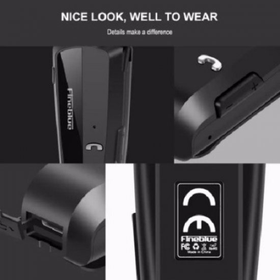 Fineblue F990 Ακουστικό Bluetooth In Ear Πέτου Black