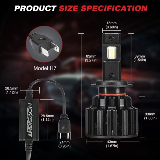 NovSight Led H7 100W 20000LM 6000K A397-F06 2τμχ