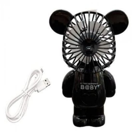Αρκουδάκι Ανεμιστηράκι Χειρός USB Επαναφορτιζόμενο Μαύρο