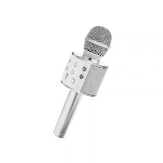 Ασύρματο Μικρόφωνο Ηχείο Bluetooth Karaoke Σε Ασημί Χρώμα