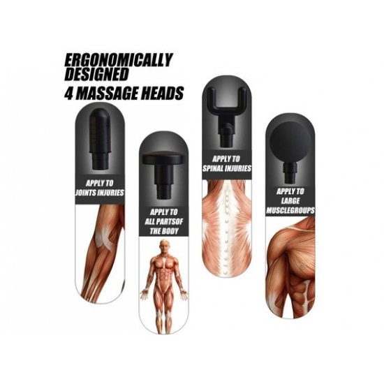 Συσκευή Πιστόλι Μασάζ Και Ανάκαμψης Μυών Με 6 Ταχύτητες Και 4 Ανταλλακτικές Κεφαλές Σε Ασημί Χρώμα