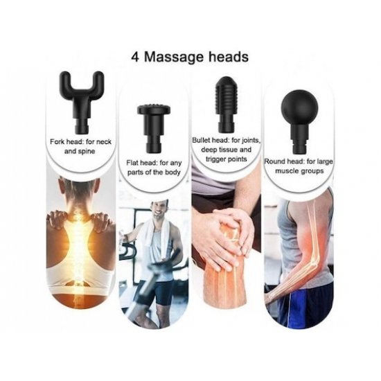 Συσκευή Πιστόλι Μασάζ Και Ανάκαμψης Μυών Με 6 Ταχύτητες Και 4 Ανταλλακτικές Κεφαλές Σε Μαύρο Χρώμα