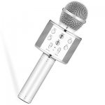 Ασύρματο Μικρόφωνο Ηχείο Bluetooth Karaoke Σε Ασημί Χρώμα