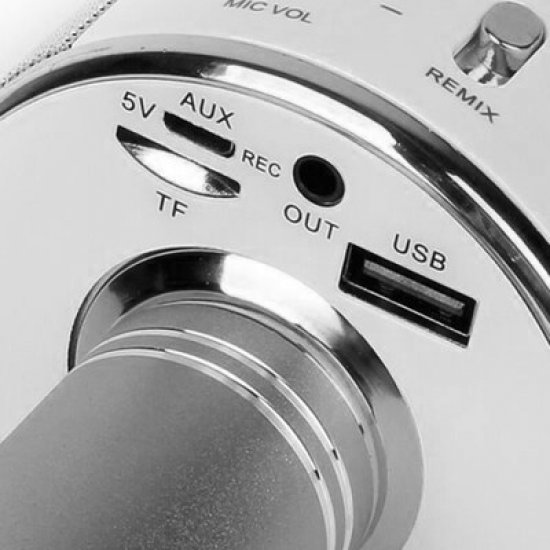 Ασύρματο Μικρόφωνο Ηχείο Bluetooth Karaoke Σε Ασημί Χρώμα