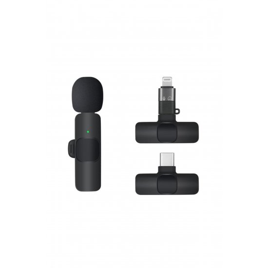 Ασύρματο μικρόφωνο Lavalier K8 USB Type C/iPhone ή Jack Android, μαύρο -