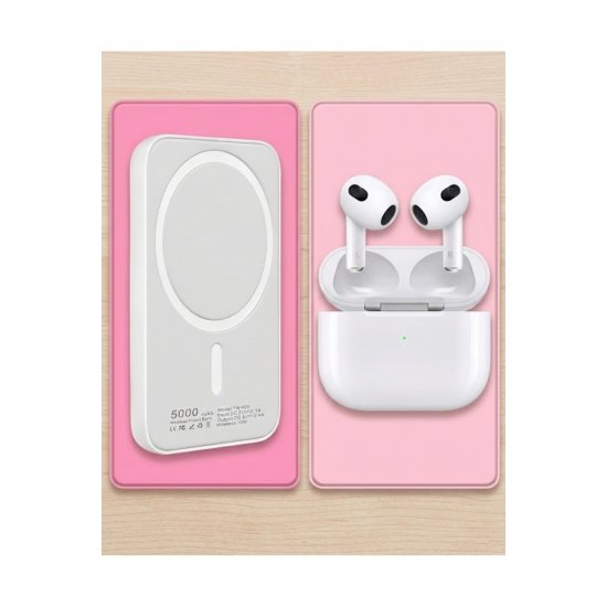 Combo Set 2 σε 1: MagSafe Wireless Powerbank 5000mAh + TWS Bluetooth Headphones (Λευκό) Combo Set 2 σε 1: MagSafe Wireless Powerbank 5000mAh + TWS Bluetooth Headphones (Λευκό)