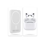 Set Wireless Powerbank 5000mAh MagSafe 10W & Ασύρματα Ακουστικά Bluetooth TWS – White