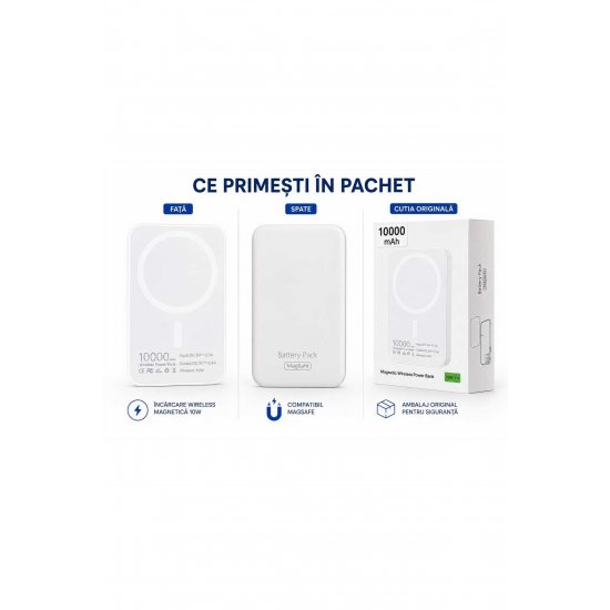 Magnetic Power Bank 10.000 mAh, Wireless 10W, MagSafe Compatible, Εξωτερική μπαταρία για ασύρματη φόρτιση Magnetic Power Bank 10.000 mAh, Wireless 10W, MagSafe Compatible, Εξωτερική μπαταρία για ασύρματη φόρτιση