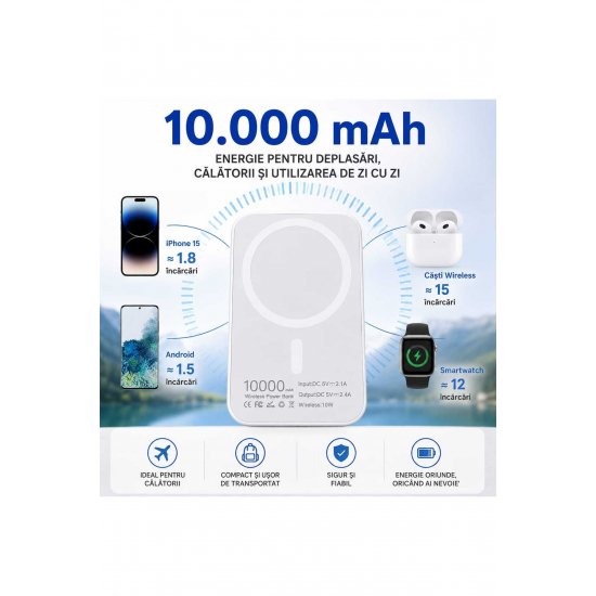 Magnetic Power Bank 10.000 mAh, Wireless 10W, MagSafe Compatible, Εξωτερική μπαταρία για ασύρματη φόρτιση Magnetic Power Bank 10.000 mAh, Wireless 10W, MagSafe Compatible, Εξωτερική μπαταρία για ασύρματη φόρτιση