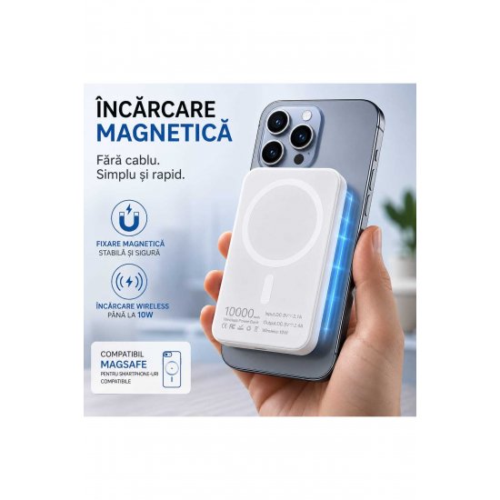 Magnetic Power Bank 10.000 mAh, Wireless 10W, MagSafe Compatible, Εξωτερική μπαταρία για ασύρματη φόρτιση Magnetic Power Bank 10.000 mAh, Wireless 10W, MagSafe Compatible, Εξωτερική μπαταρία για ασύρματη φόρτιση