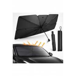 Αναδιπλούμενη ομπρέλα αυτοκινήτου Sun Visor για παρμπρίζ, Αντιηλιακή προστασία, με κάλυμμα, μαύρη