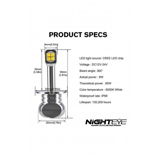 Λαμπτήρες LED 2 ΤΕΜ 40W 3000LM H1 A334 – A18 NIGHTEYE