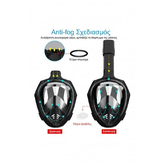 Μάσκα καταδύσεων σε όλο το πρόσωπο Anti Fog S/M με αναπνευστήρα και βάση κάμερας δράσης - OEM