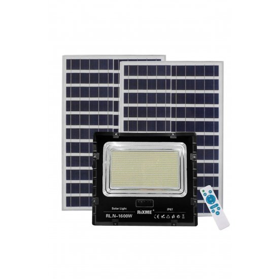 Led Waterproof Solar Floodlight 1600W με 2 πάνελ και τηλεχειριστήριο Rixme RL.X-1600W