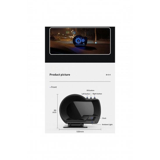 Ψηφιακό TFT Car Head-up Display OBD2 HUD Ταχύμετρο, Ταχόμετρο, Πίεση ελαστικών, Κατανάλωση καυσίμου