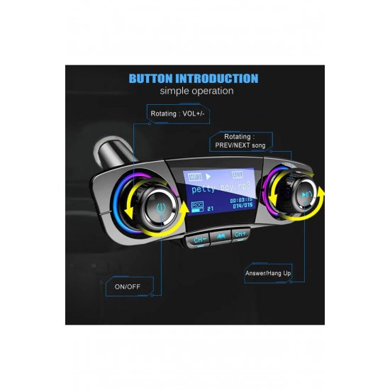 Πομπός FM, φορτιστής αυτοκινήτου 2xUSB, BT hands free BT06
