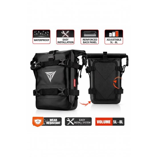 Αδιάβροχη τσάντα 8L με ιμάντες για πλαϊνές ράβδους ή ουρά μοτοσικλέτας W18134-3 Μαύρο