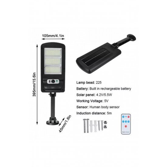 Αδιάβροχο Solar Floodlight 225 SMD LED - Φωτισμός δρόμου με τηλεχειριστήριο, ανιχνευτής κίνησης,