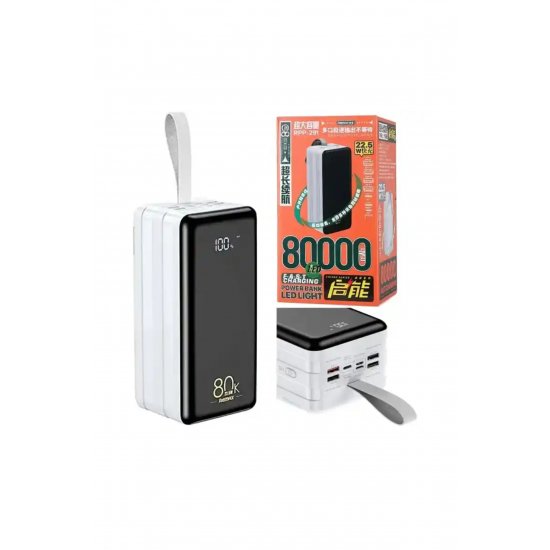 Power Bank 80000mAh 22,5W με 2 θύρες USB-A και USB-C Θύρα παροχής ενέργειας RPP-291 Λευκό