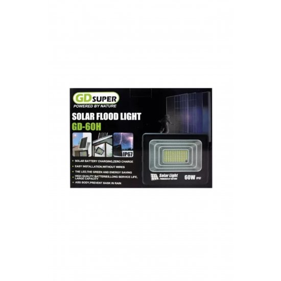 Solar Floodlight Waterproof GD-60H 60W με ξεχωριστό ηλιακό πάνελ και τηλεχειριστήριο