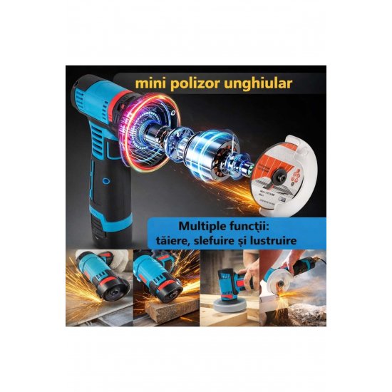 Μίνι Γωνιακός Μύλος 16x11,5cm, Φορητός με 2 Μπαταρίες και 5 Δίσκους, 12V Μίνι Γωνιακός Μύλος 16x11,5cm, Φορητός με 2 Μπαταρίες και 5 Δίσκους, 12V