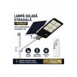 Solar Street Lamp 300W, 378 LEDs, Motion Sensor, Remote Control, Photovoltaic Panel, IP65, Cool White Light 6500K, Αυτονομία έως 20 ώρες, Μαύρο
