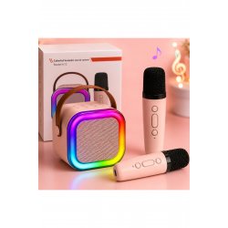 Κ12 Ασύρματο Καραόκε Κάτω Σετ με ηχείο Bluetooth 5W και 2 Μικρόφωνα, Κάρτα TF/MicroSD, USB, Echo Effect, Φορητό, για παιδιά και ενήλικες, ανοιχτό ροζ