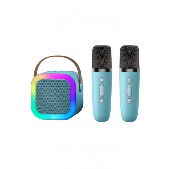 Κ12 ασύρματο καραόκε κάτω σετ με ηχείο Bluetooth 5W και 2 μικρόφωνα, κάρτα TF/MicroSD, USB, Echo Effect, Φορητό, για παιδιά και ενήλικες, γαλάζιο
