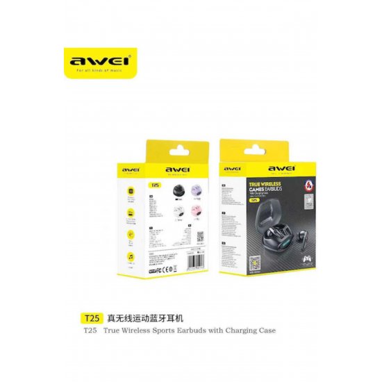 Ακουστικό Bluetooth Handsfree T25 Earbud με Μαύρη θήκη φόρτισης