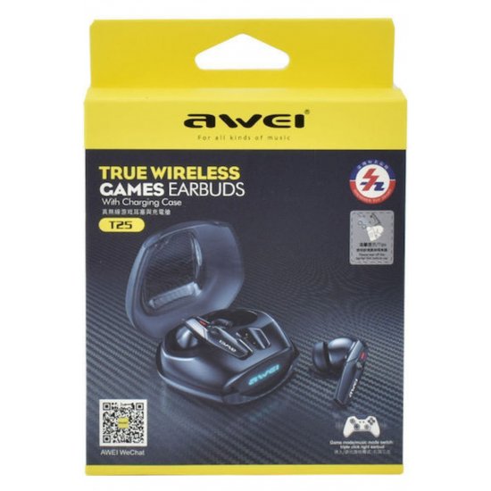 Ακουστικό Bluetooth Handsfree T25 Earbud με Μαύρη θήκη φόρτισης