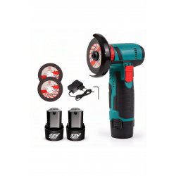 Μίνι γωνιακός μύλος 20 cm, 12 V, 750 W, 19500 rpm, 2 δίσκοι 76 mm με 2 μπαταρίες