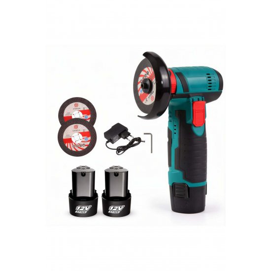 Μίνι γωνιακός μύλος 20 cm, 12 V, 750 W, 19500 rpm, 2 δίσκοι 76 mm με 2 μπαταρίες