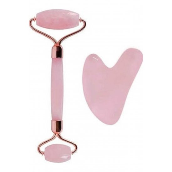 Face Roller & Gua Sha Tool από Rose Quartz για Αντιγήρανση
