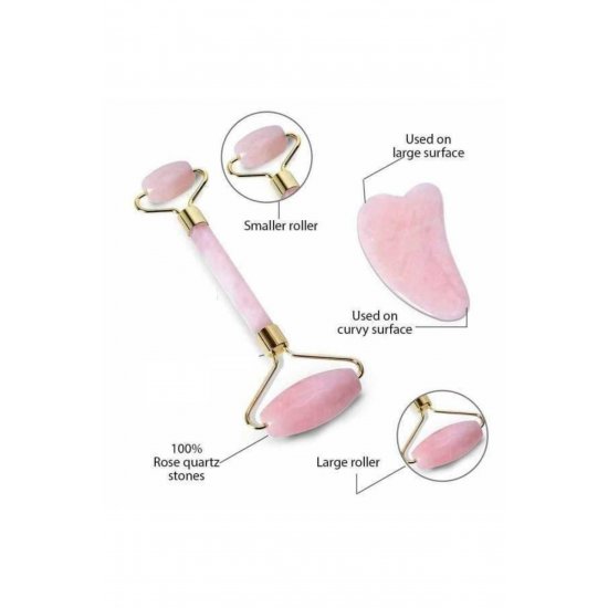 Face Roller & Gua Sha Tool από Rose Quartz για Αντιγήρανση