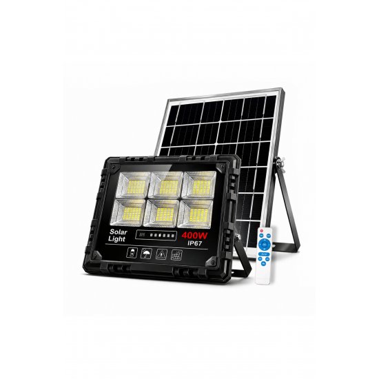 Solar LED Floodlight 400W IP67 με μονοκρυσταλλικό ηλιακό πάνελ, τηλεχειριστήριο, αισθητήρα λυκόφωτος, επαγγελματικό φωτισμό εξωτερικού χώρου