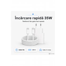 Γρήγορος φορτιστής 35W USB-C για iPhone 15/16/17, Samsung S25/S24/S23, 1m πλεγμένο καλώδιο USB-C που περιλαμβάνεται, Fast Charge PD, Xiaomi, iPad, AirPods, Kulstern™