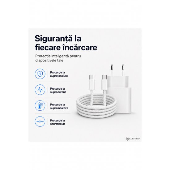 Γρήγορος φορτιστής 35W USB-C για iPhone 15/16/17, Samsung S25/S24/S23, 1m πλεγμένο καλώδιο USB-C που περιλαμβάνεται, Fast Charge PD, Xiaomi, iPad, AirPods, Kulstern™