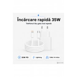 Γρήγορος φορτιστής 35W για iPhone, Περιλαμβάνεται καλώδιο Lightning 1 m, Fast Charge PD, Συμβατό με iPhone 14/13/12/11/X/SE, Pro/Pro Max/Plus, iPad, AirPods, Kulstern™