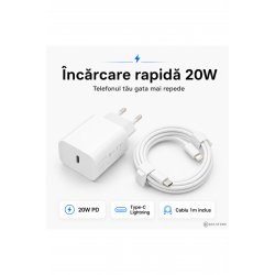 Γρήγορος φορτιστής 20W iPhone 14/13/12/11/X/SE Pro Max Plus, Περιλαμβάνεται καλώδιο Lightning 1 m, Fast Charge PD, iPad AirPods Συμβατό, Kulstern™