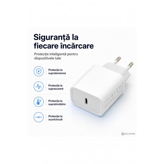 Γρήγορος φορτιστής 20W iPhone 14/13/12/11/X/SE Pro Max Plus, Περιλαμβάνεται καλώδιο Lightning 1 m, Fast Charge PD, iPad AirPods Συμβατό, Kulstern™