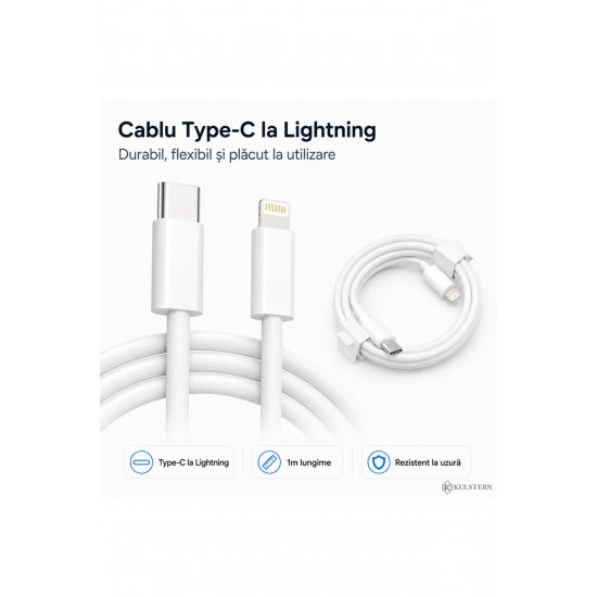 Γρήγορος φορτιστής 20W iPhone 14/13/12/11/X/SE Pro Max Plus, Περιλαμβάνεται καλώδιο Lightning 1 m, Fast Charge PD, iPad AirPods Συμβατό, Kulstern™