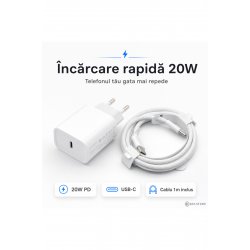 Γρήγορος φορτιστής 20W USB-C για iPhone 15/16/17, Samsung S25/S24/S23, 1 m πλεγμένο καλώδιο USB-C, Fast Charge PD, Xiaomi, iPad, AirPods, Kulstern™