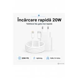 Γρήγορος φορτιστής 20W για iPhone 14/13/12/11/X/SE, Pro/Pro Max/Plus/Mini, Περιλαμβάνεται καλώδιο Lightning 1 m, Fast Charge PD, συμβατό με iPad, AirPods, Γρήγορη φόρτιση, Kulstern™
