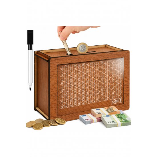 JOZY® Ξύλινο Ταμιευτήριο με Πίνακα Στόχων 5.000€, Επαναχρησιμοποιήσιμο Σημειωματάριο, Μεγάλη Χωρητικότητα, Ρετρό Σχέδιο JOZY® Ξύλινο Ταμιευτήριο με Πίνακα Στόχων 5.000€, Επαναχρησιμοποιήσιμο Σημειωματάριο, Μεγάλη Χωρητικότητα, Ρετρό Σχέδιο