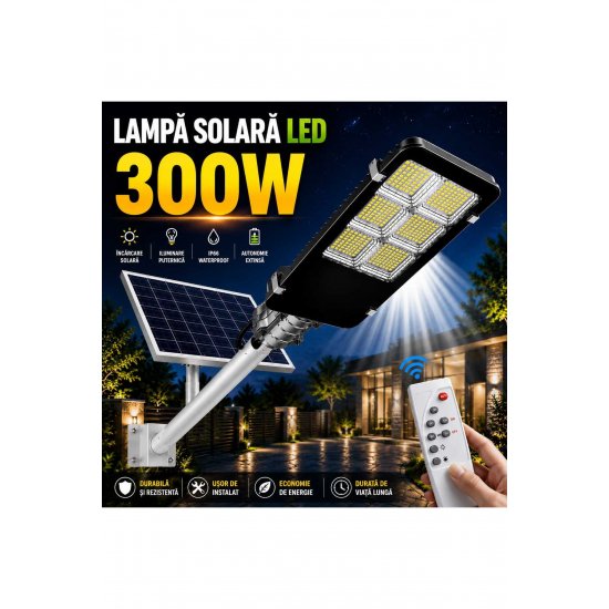Ηλιακό φως δρόμου 300W, με ξεχωριστό ηλιακό πάνελ, τηλεχειριστήριο, αισθητήρα κίνησης, IP65, LED, ψυχρό λευκό, για αυλή, κήπο και χώρους στάθμευσης