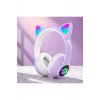 Ασύρματα ακουστικά Bluetooth με αυτιά γάτας LED, πτυσσόμενα, μικρόφωνο και υποδοχή κάρτας SD μωβ