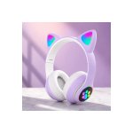 Ασύρματα ακουστικά Bluetooth με αυτιά γάτας LED, πτυσσόμενα, μικρόφωνο και υποδοχή κάρτας SD μωβ